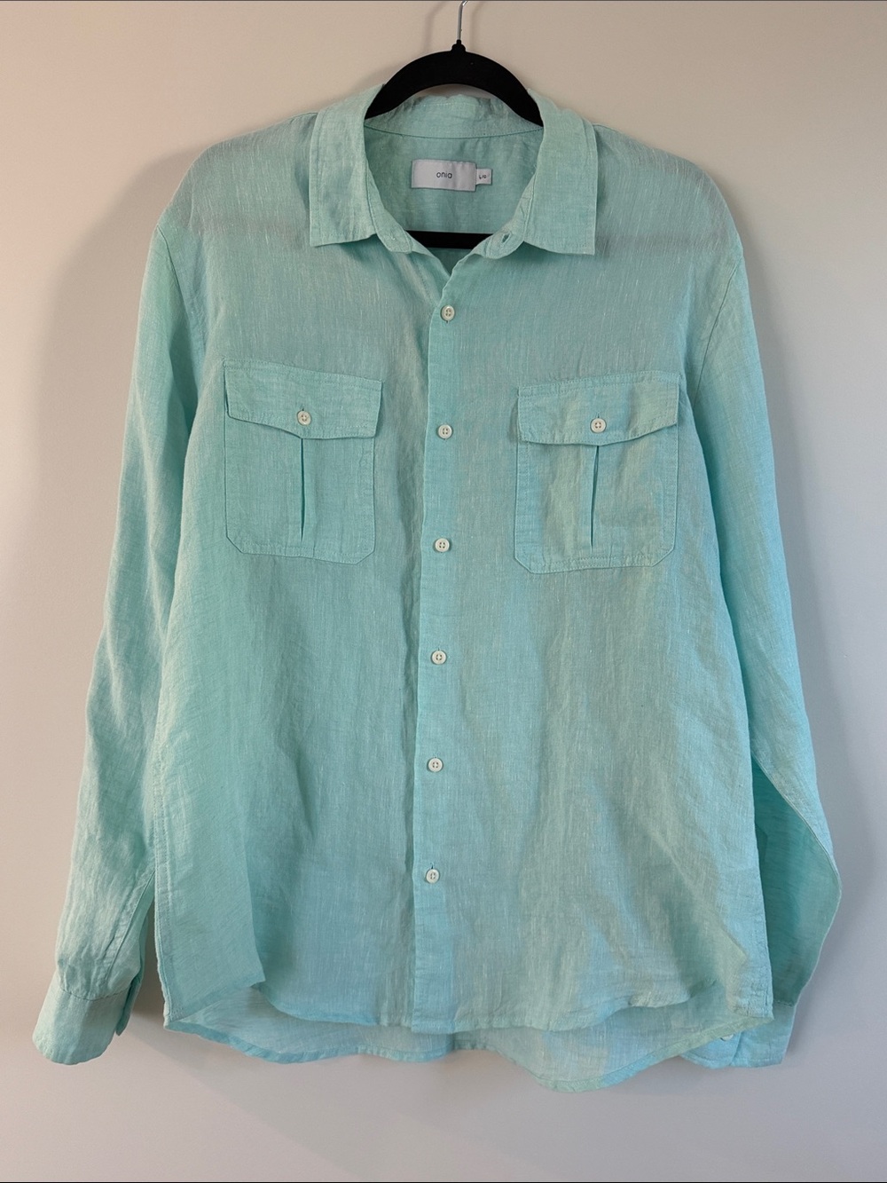 100% Linen Onia Light Blue Button-Up Shirt